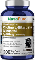 NusaPure Choline &amp Inositol - Suitable for Vegetarian/Vegan Non - GMO - 1000mg - 200 Veggie Capsules