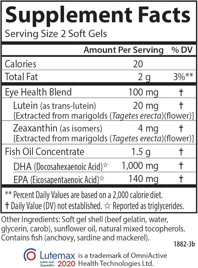 Carlson - Super DHA Plus Lutein 1000 mg DHA + 20 mg Lutein 120 Softgels