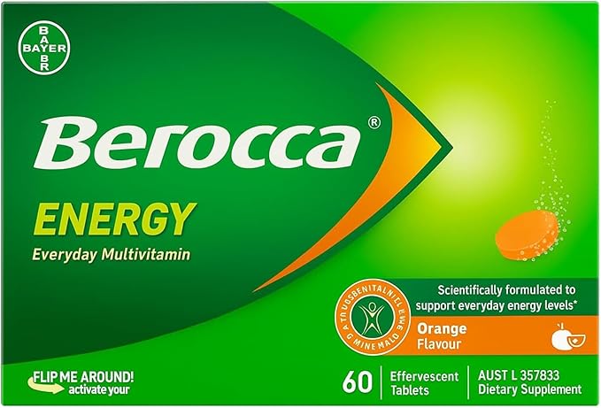 Berocca Energy Vitamin B &amp C Orange Flavour Effervescent Tablets 60 Pack