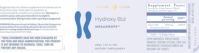 Holistic Health Hydroxy B12 MegaDrops™ 28ML (.95 FL oz)
