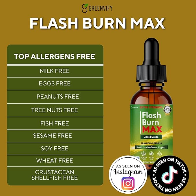 Flash Burn MAX Liquid Drops Extra Strength Advanced Formula 60 Servings 2 fl oz (10)