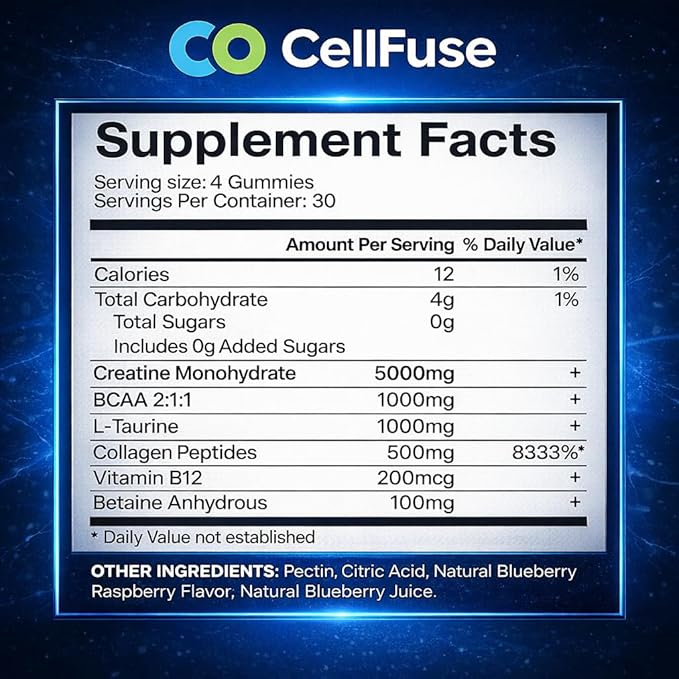 Creatine Monohydrate Gummies 5000 mg per Serving Sugar Free Blue Raspberry Flavor GMP Compliant. Muscle &amp Strength Recovery Supplement 120 Gummies (30servings) 3rd Party Tested.