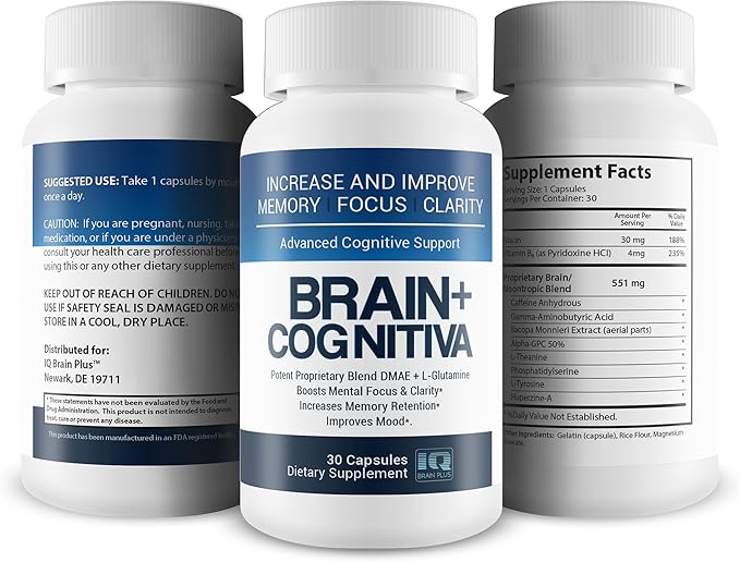 Brain+ Cognitiva - Advanced Cognitive Support - Help Increase and Improve Memory Boost Mental Focus and Support Mental Clarity - Alpha-GPC Capsules for Brain Support and Opti Nootropic Boost