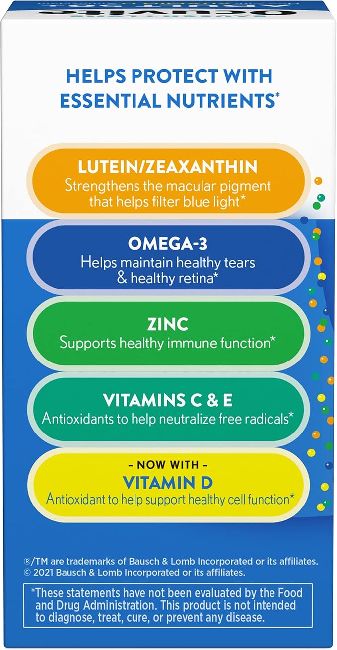 Ocuvite 50+ Eye Vitamin &amp Mineral Supplement Multivitamin for Vision &amp Ocular Health with Omega-3 Zinc Vitamins C &amp E Lutein &amp Zeaxanthin Zinc Supplements for Women and Men 50 So