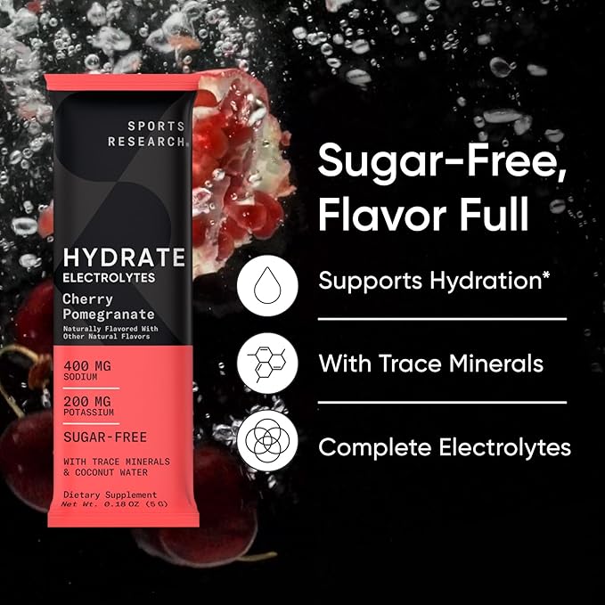 Sports Research L-Glutamine (100 Servings) Sugar-Free &amp Naturally Flavored Hydrate Electrolytes (16x Variety Pack) and Vanilla Flavored Whey Protein Isolate (26 Servings)