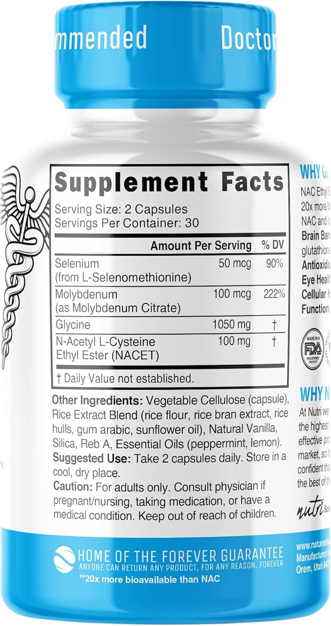 GlyNAC-ET NAC Supplement N-Acetyl Cysteine Ethyl Ester - 20x More Bioavailable - Glycine &amp N-Acetylcysteine Ethyl Ester Anti Aging Supplement Boost Glutathione 60 Capsules - Nutri - 3rd Party Te