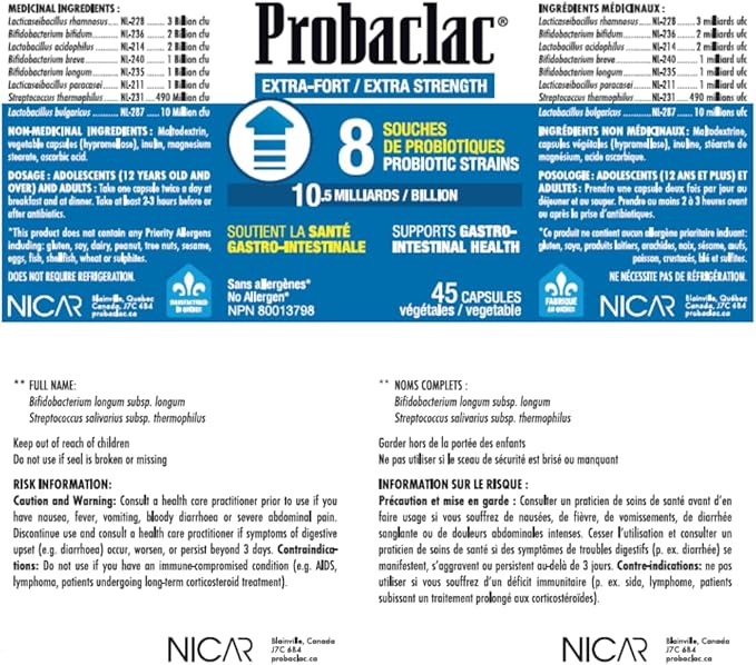 Probaclac Extra Strength FormulaMultistrain probiotic and lactic Ferment ComplexFormula Based on Natural strains thereby ensuring Complete intestinal Tract Coverage (45)