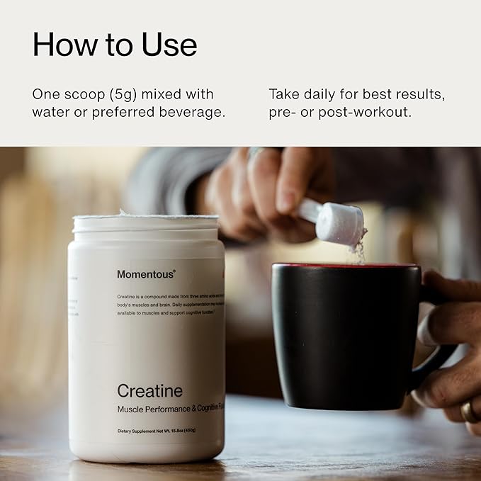 Momentous Creatine Lemon Monohydrate Powder - Creatine Powder - Supports Strength Lean Muscle &amp Recovery for Men &amp Women - NSF Certified for Sport - 6.49 g per Serving - 15 Servings