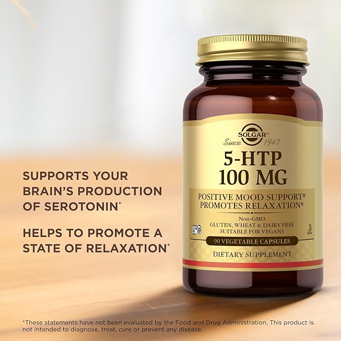Solgar 5-HTP 100 mg - 90 Vegetable Capsules - Promotes Relaxation - Non-GMO Vegan Kosher &amp Gluten Free - 90 Servings