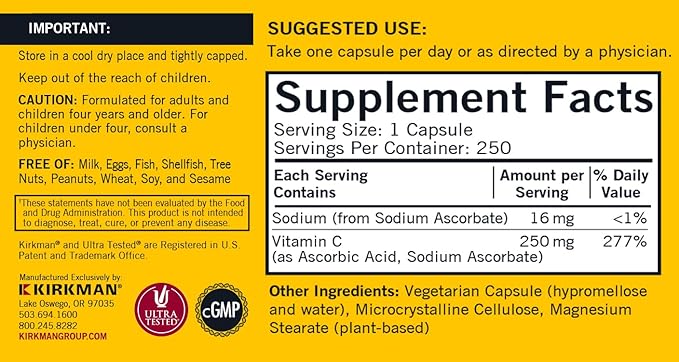Kirkman – Vitamin C 250 mg - Hypo - 250 Capsules