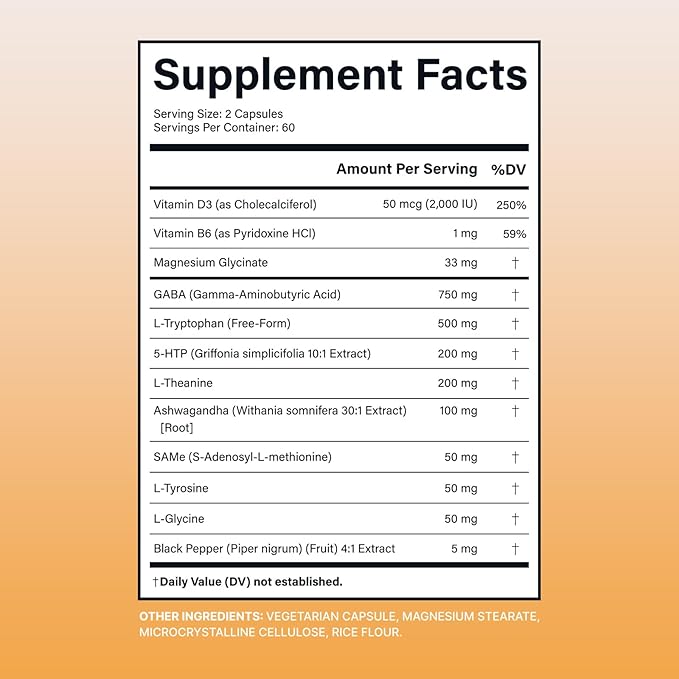 Ashwagandha Supplements with GABA Supplement L-Tryptophan Capsule 5-HTP L-Theanine Capsules - 120 Count