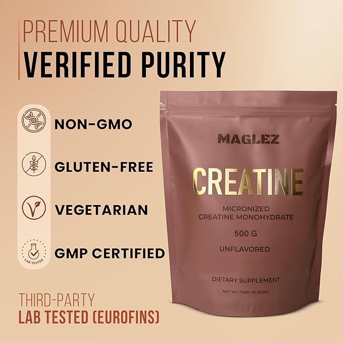 Creatine Monohydrate Powder 500g (100 Servings) Micronized Unflavored - Supports Strength &amp High -Intensity Training - Third-Party Tested