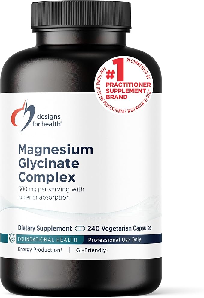 Designs for Health Magnesium Glycinate Complex - Chelated Magnesium Bisglycinate + High Absorption Magnesium for Calming &amp Sleep Heart Health Immune Support &amp Bone Strength - Vegan (240 Caps