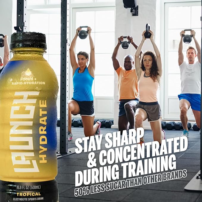 Sports Drink: Tropical Flavor - 16.9 Oz (12 Pack) Energy Drink + Hydration Real Cane Sugar Electrolytes Cognizin for Focus Vitamin B12 Energy Boost L-Glutamine Hydration Formula No Artificial S