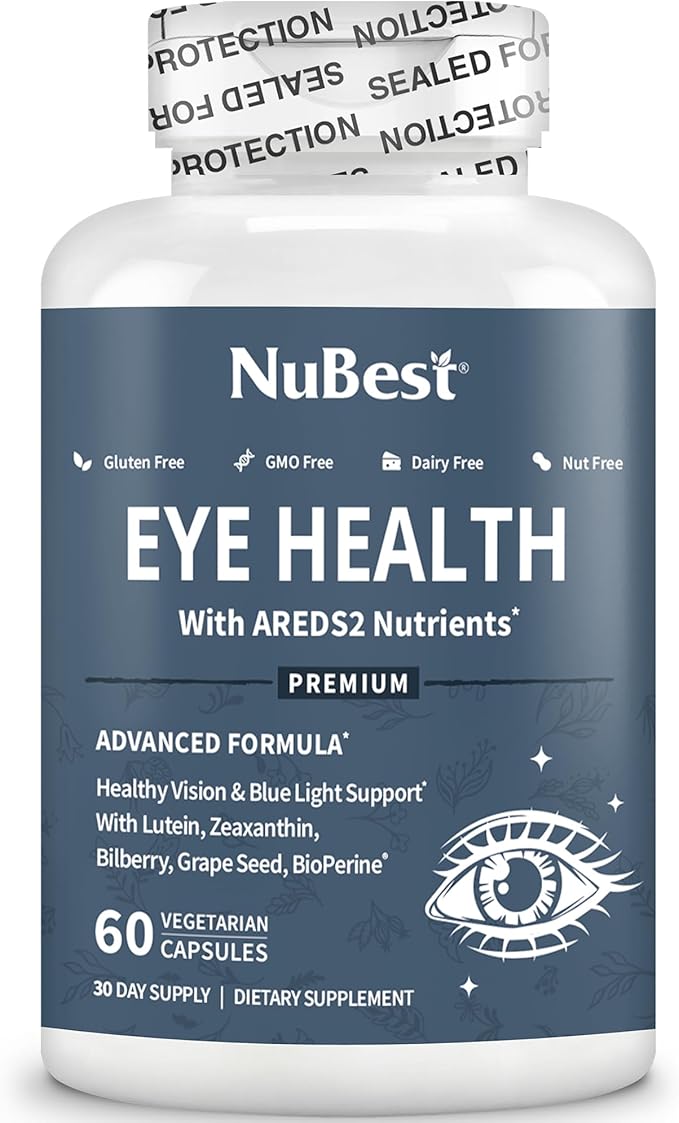 NuBest AREDS 2 Eye Vitamins with Beta Carotene Carrot Powder 20mg Lutein 4mg Zeaxanthin Bilberry Grape Seed BioPerine B-Complex Multivitamin for Eye Health | 1 Month Supply