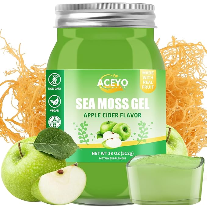(18 OZ) Irish Sea Moss Gel Organic Raw Vegan Apple Flavor 102 Vitamins and Minerals Wild Harvested Non-GMO Immune Defense Booster Thyroid Digestive Support