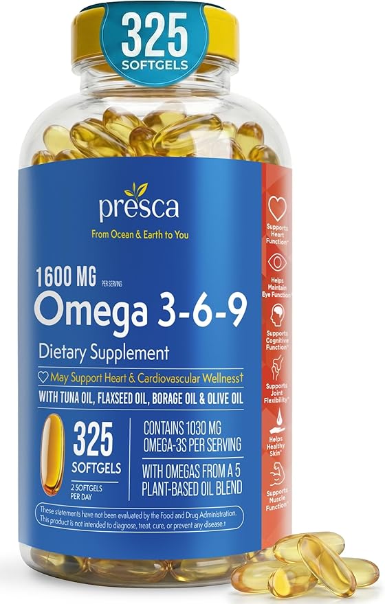 Omega 3-6-9 Dietary Supplement (325 ct.) - Promote Visual Function and Eye Health - Support Heart Cardiovascular Health Healthy Skin Hair and Overall Health (Omega 3-6-9)