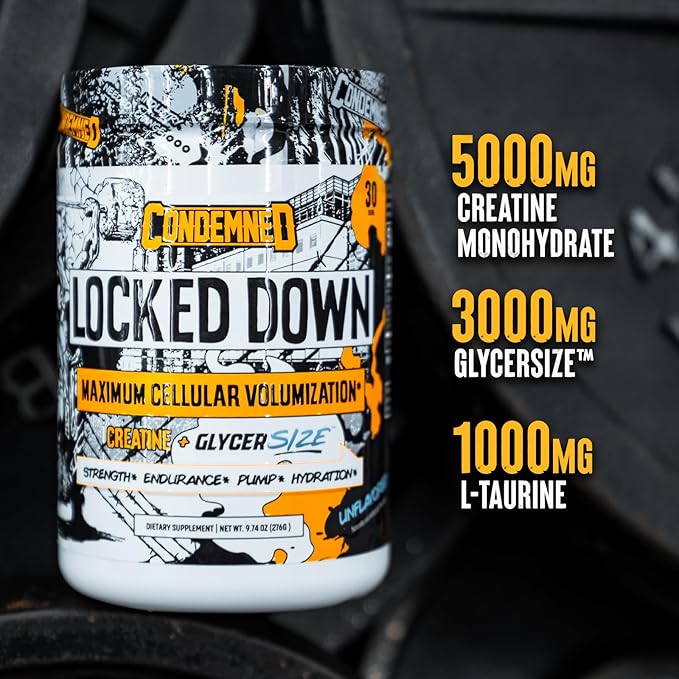CONDEMNED Labz Locked Down | Creatine Performance Complex | Creatine Monohydrate Glycerol Taurine | Enhanced Hydration Energy &amp Stamina | 30 Servings (Lemon Lime)