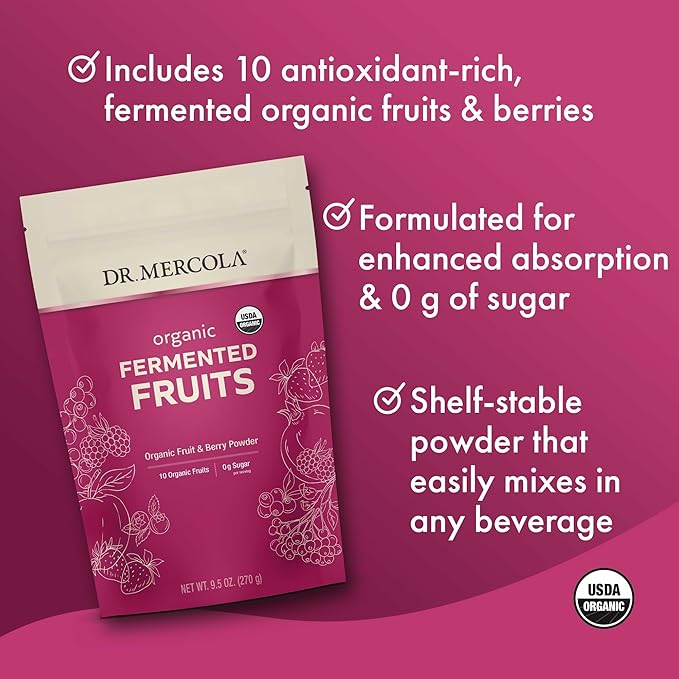 Dr. Mercola Organic Fermented Fruits - Supports Digestive and Cellular Health - Certified Organic - Non-GMO - Soy-Free - Gluten-Free - 9.5 oz (270 g) - 90 Servings