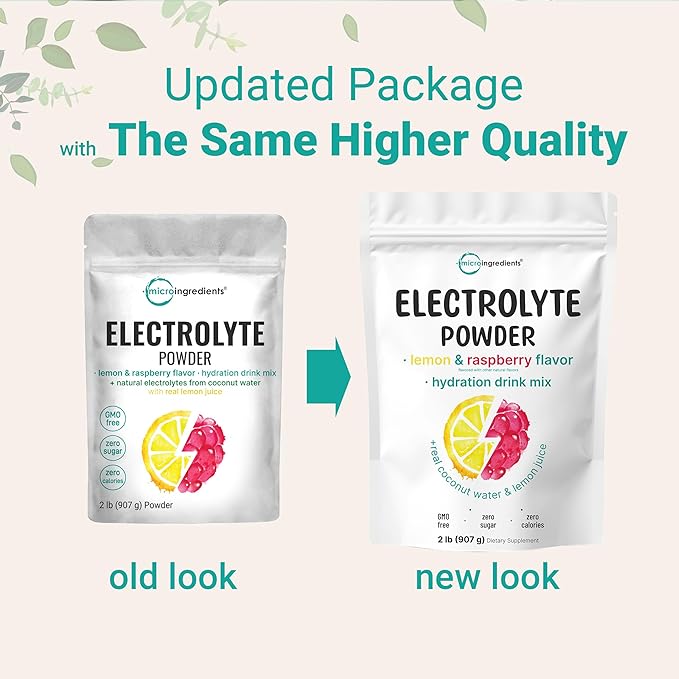 Micro Ingredients Electrolyte Powder 2 lbs (139 Servings) | Lemon Raspberry Flavor | High Potassium (1000mg) + Coconut Water &amp Real Lemon Juice | No Sugar Keto Friendly | Non-GMO
