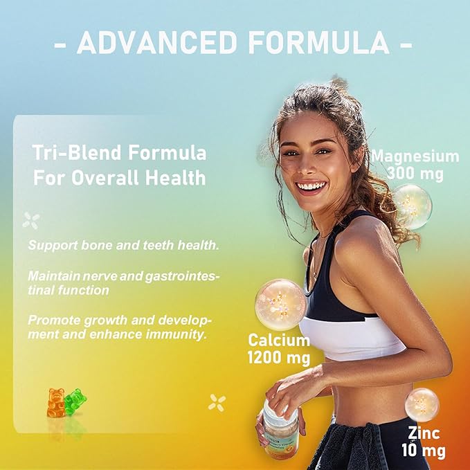 Calcium Citrate Gummies Calcium 1200mg with Vitamin D3 B6 B12 Magnesium Zinc Calcium Supplements for Women and Men Support Bone &amp Muscle Health 120 Chews