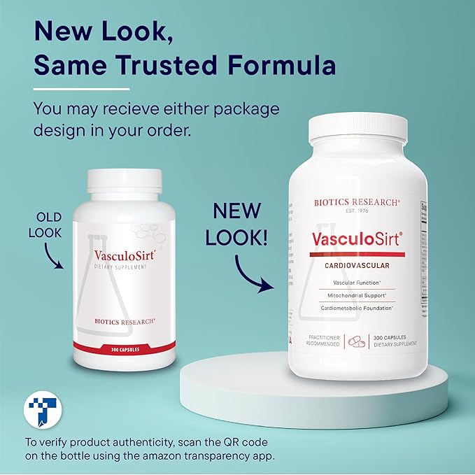 Biotics Research VasculoSirt®– Formulated with The Assistance of Mark Houston MD Cardiovascular and Healthy Support for Healthy Blood Flow Support CoQ10 Resveratrol ALA Ginkgo - 300 Capsules