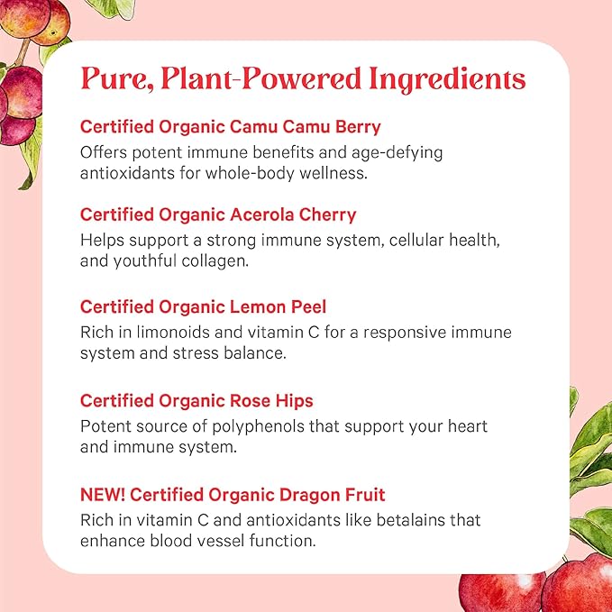PURE SYNERGY Pure Radiance C | Organic Vitamin C Capsules | 100% Natural Whole Food Non-GMO Supplement with Organic Camu Camu | for Immune and Collagen Support (90 Capsules)