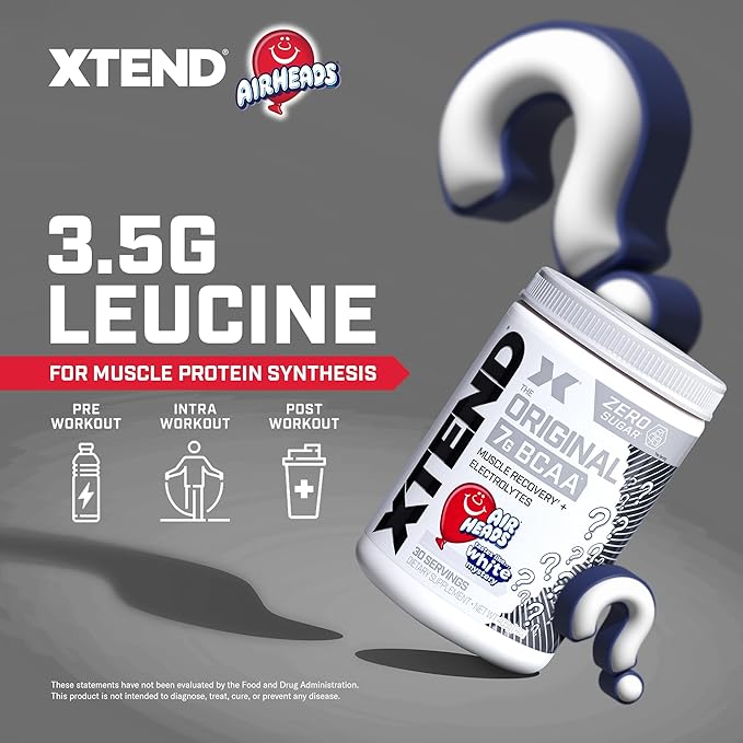 Scivation Xtend XTEND Original BCAA Powder Airheads Candy Flavor 7g BCAA and 2.5g L-Glutamine Sugar Free Post Workout Muscle Recovery Drink with Amino Acids for Men &amp Women 30 Servings