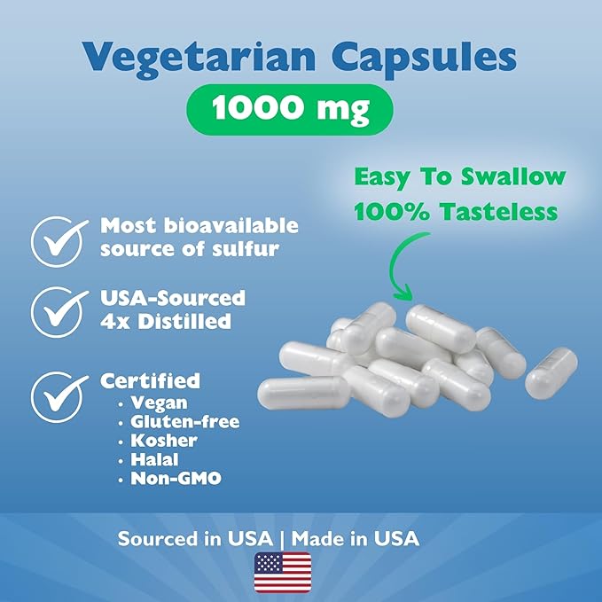 KALA HEALTH MSMPure MSM Vegetarian Capsules – 1000 mg US-Sourced MSM per Capsule for Joint Health Skin Appearance Hair &amp Nail Support – 120 Count Organic Sulfur