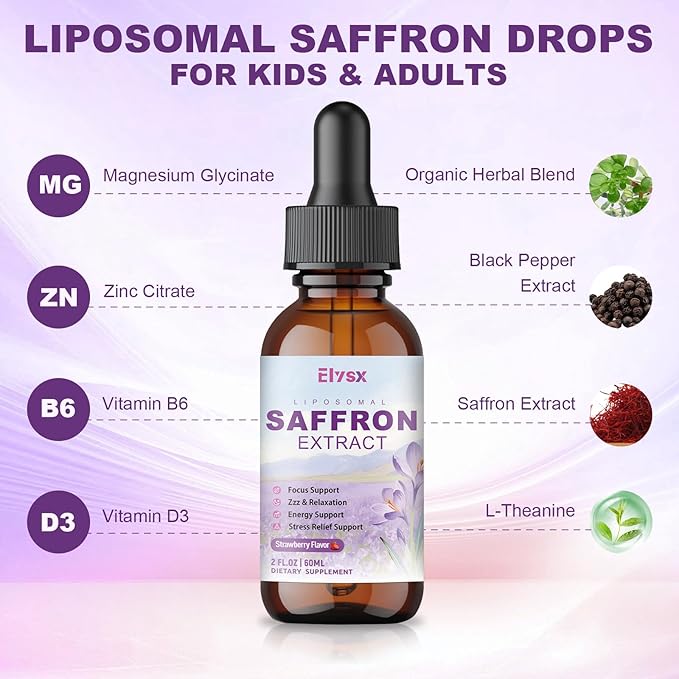 L-lysine Monolaurin Liquid Drops &amp Saffron Extract Liquid Drops for Kids and Adults Immune Support Lip &amp Skin Health Stress &amp Focus &amp Energy Support