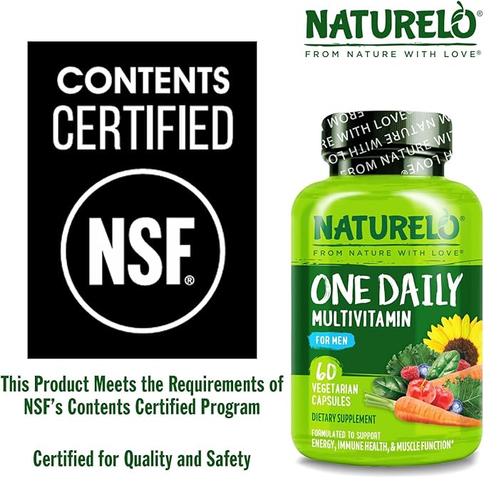 NATURELO Mens Multivitamins - One Daily Multivitamin for Men with Vitamins Minerals &amp Organic Whole Foods Boost Energy &amp Health Non-GMO 60 Vegetarian Capsules