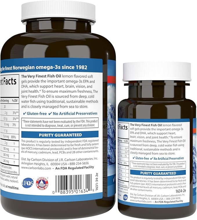 Carlson - The Very Finest Fish Oil 700 mg Omega-3s Norwegian Sustainably Sourced Lemon 150 Count