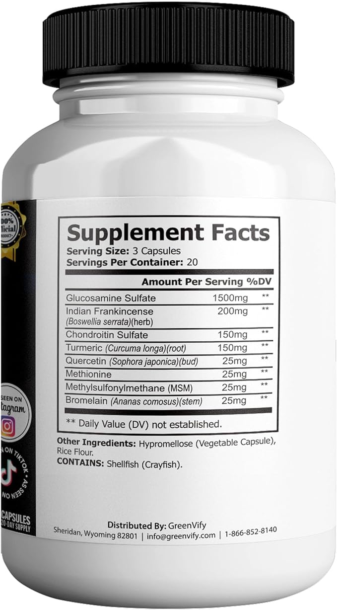 Ortopin MAX Joint Support Supplement Glucosamine Chondroitin Turmeric Boswellia MSM 60 Capsules 20 Day Supply (3)