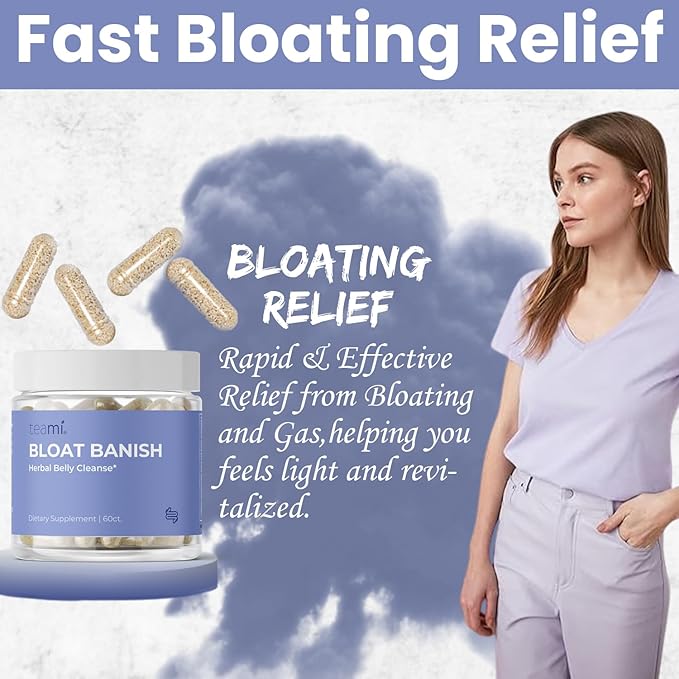 Teami Bloat Banish Fast Gas and Bloating Relief for Women - Debloat Pills to Support Digestion Ensuring Regularity &amp Constipation Relief - Natural Herbal Belly Cleanse with Digestive Enzymes