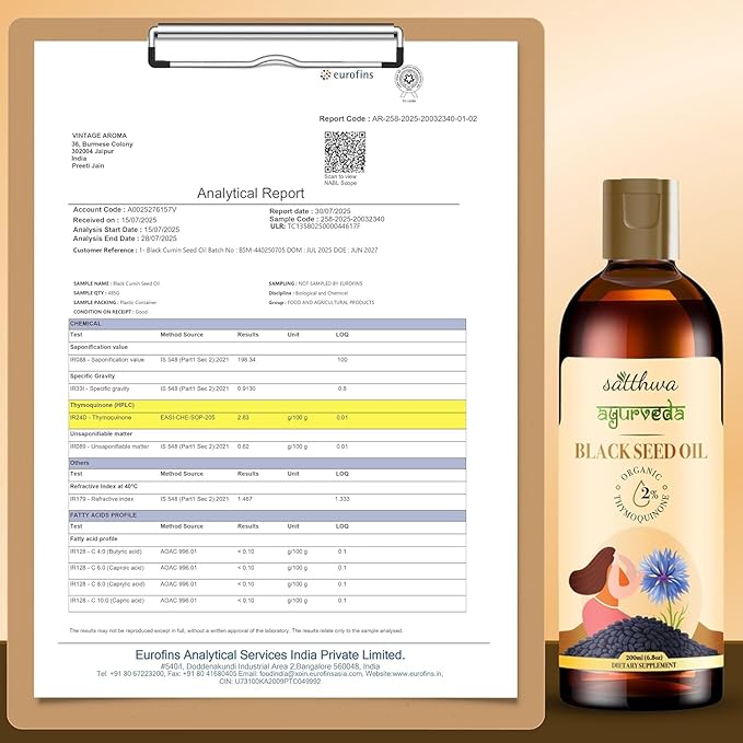 Organic Black Seed Oil – Edible - Cold-Pressed 100% Pure Nigella Sativa Oil High TQ Nutrient-Rich for Immune Hair &amp Skin Support - Satth_wa 200ml