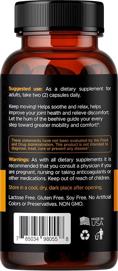 Bee Flex Joint Support Supplements - Glucosamine &amp Turmeric for Joint &amp Muscle Health Enhanced Mobility Flexibility and Comfort - Natural Cartilage Support Complex - 60 Capsules (1)