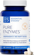 Essential Stacks Pure Digestive Enzymes (Gluten Dairy &amp Soy Free) - 18 Enzymes for Digestion incl. Amylase Lipase &amp Lactase - Vegetarian &amp Non-GMO (60 Capsules)