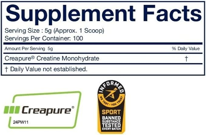 CREATINE Monohydrate Powder – Supports Energy Brain &amp Muscle Health and Recovery for Men &amp Women - Gluten &amp GMO Free Soy Free Sport Certified – Unflavored 500 G 100 Servings