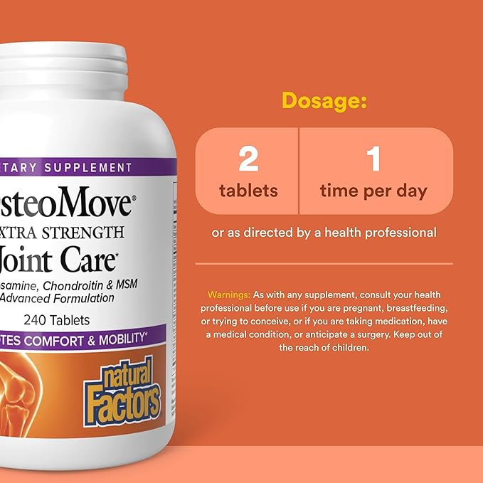 Natural Factors OsteoMove Joint Care Extra Strength Support for Joint and Bone Health Non-GMO 240 tablets (120 servings)