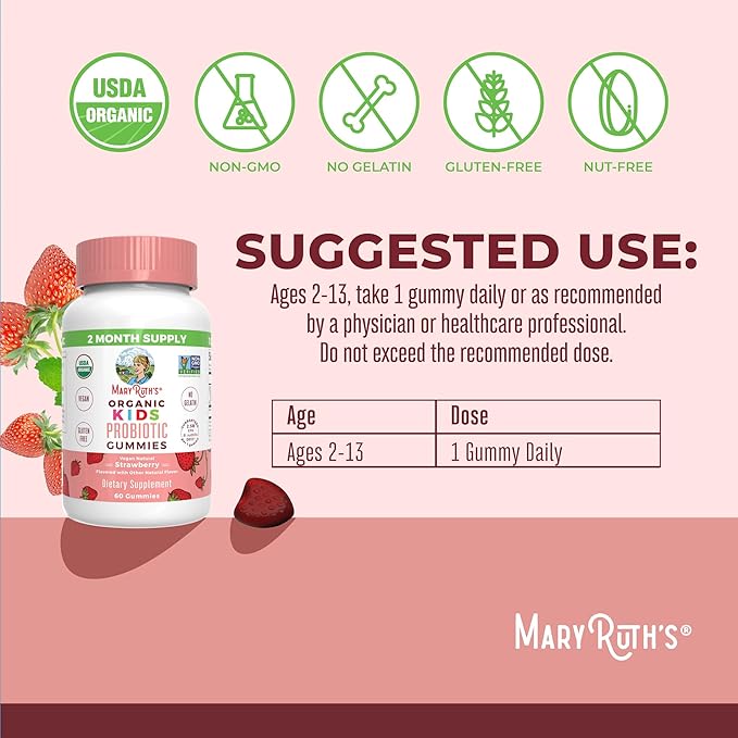 MaryRuth's Probiotic (Unflavored) &amp Probiotic Gummies for Kids (Strawberry) | USDA Organic Clean Label Project Verified® | Vegan Non-GMO Sugar-Free | Immune Support Antioxidant &amp Digestive