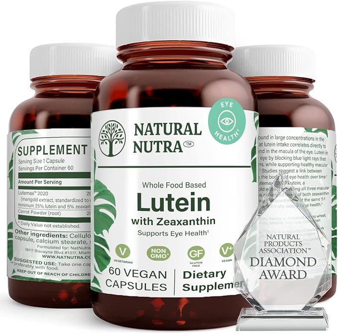 Natural Nutra Lutein and Zeaxanthin Supplement Helps to Maintain Vision Health &amp Eye Health Protects Cell in Eyes Gluten Free Enhanced Level of Zeaxanthin &amp Isomers Soy Free 20mg - 60 Ca