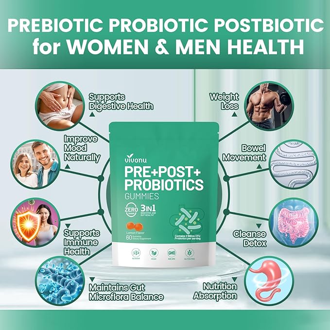 VivoNu Probiotics for Digestive Health Gummies 3 in 1 Intestinal Digestion Contains 2 Billion CFU Probiotic Zinc Magnesium and Vitamin D3 Men's Probiotics for Women Non GMO (240Gummy/4Pack)