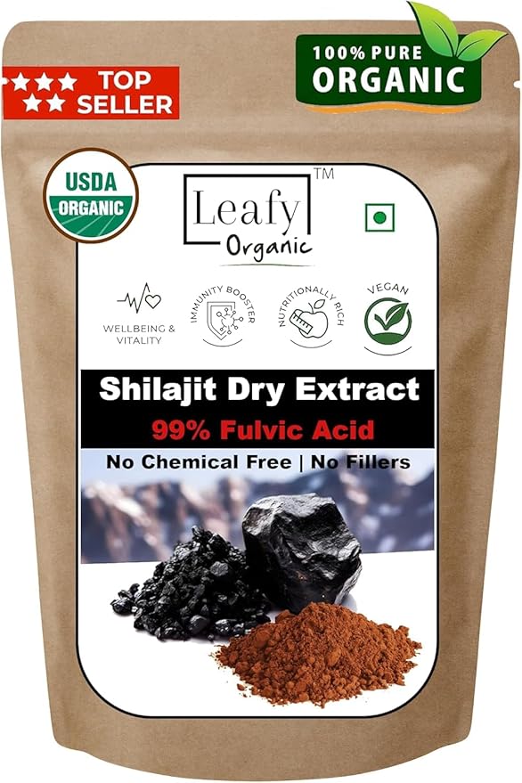USDA Organic - Shilajit Powder Extract (3.5 Oz / 100 g) - 99% Fulvic Acid - Full Spectrum Extract | 100% Pure Organic Shilajit - No Fillers | Rich in Fulvic Acid and Trace Minerals By Leafy Organic