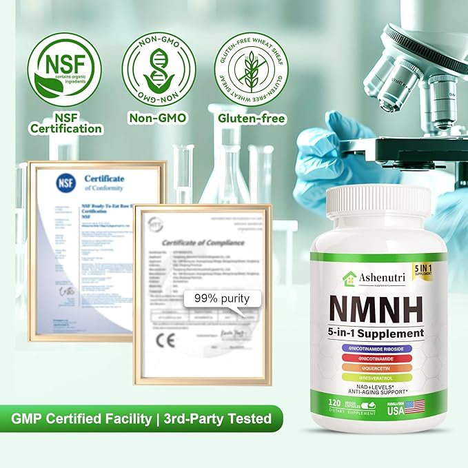 NMNH (Dihydronicotinamide Mononucleotide) NMN Alternative Supplement w/Niacinamide (Vitamin B3) Quercetin Trans-Resveratrol Support NAD+ Skin Cell Health* Anti-Aging &amp Energy 120 Caps