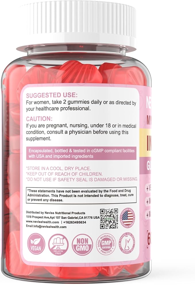 Myo-Inositol &amp D-Chiro Inositol Gummies for Women 2000mg + 50mg 40:1 Ratio Inositol with Vegan Omega-3 + D3 Magnesium Glycinate Methyl Folate + B12 for Female Health &amp Wellness Sugar Free