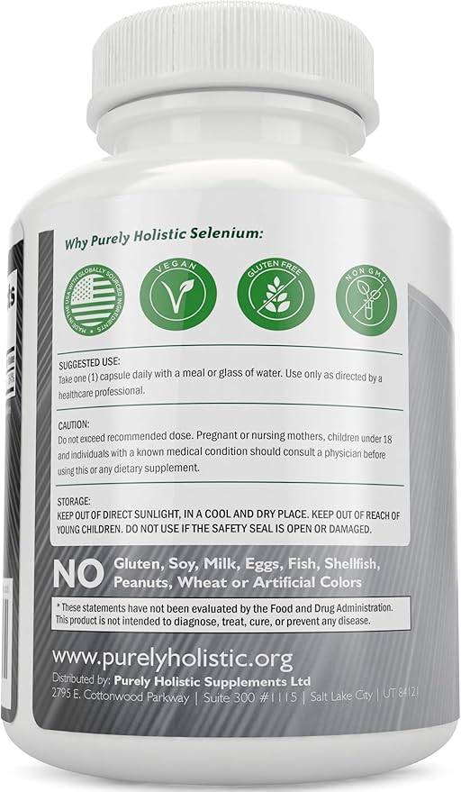 Selenium 200mcg - 365 Vegan Capsules not Tablets - Pure &amp Yeast Free L-Selenomethionine for Improved Absorption - Thyroid Heart and Immune System Support - Antioxidant Trace Mineral - Made in US
