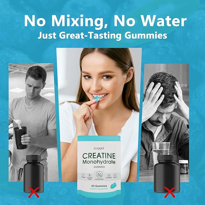 Creatine Monohydrate Gummies for Men &amp Women - 3g of Blueberry Creatine Gummies - Sugar-FreeVegan60 Count