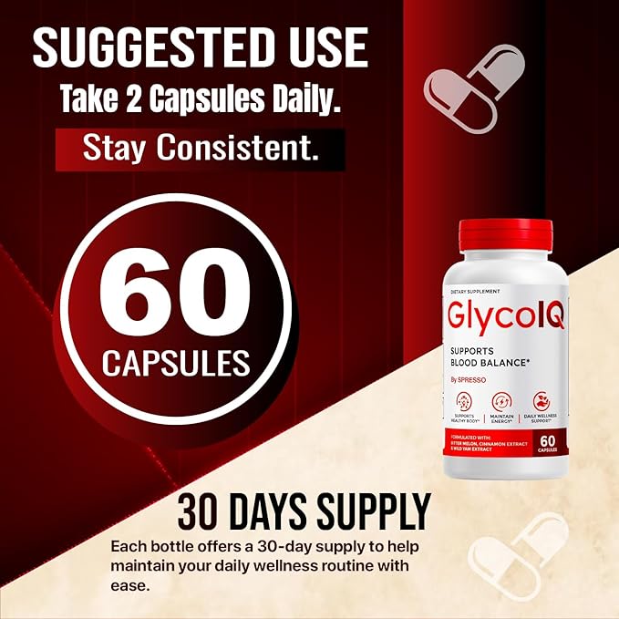 (1 Pack) GlycoIQ Capsules All Natural Glyco IQ Support Supplement Pills with Premium Ingredients Advanced GlycoIQ Maximum Strength Formula for Healthy Circulation &amp Balanced Levels (60 Capsules)