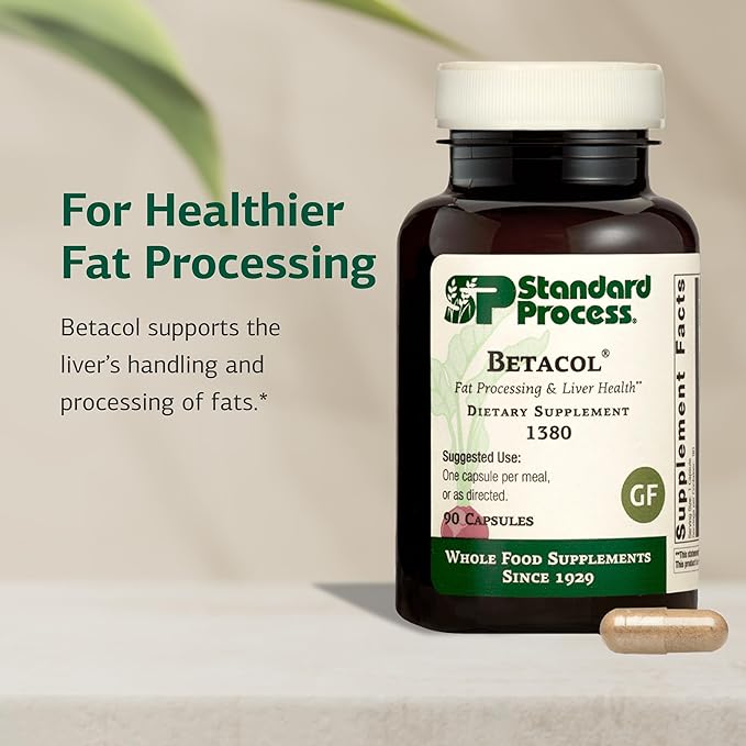 Standard Process Betacol - Supports Liver Function &amp Bile Production - Liver Health Supplement with Niacin &amp Vitamin B6 - Gluten-Free Non-Dairy &amp Non-Soy - 90 Capsules