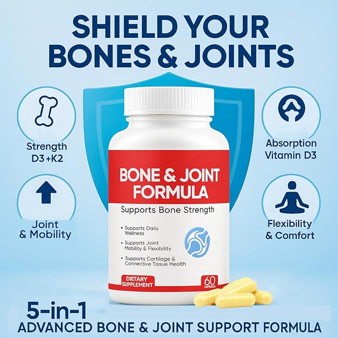 Shield Bone and Joint Formula - Enhanced Bone Support &amp Bone Health Supplement with Vitamin D3 &amp K2 60 Capsules (1)